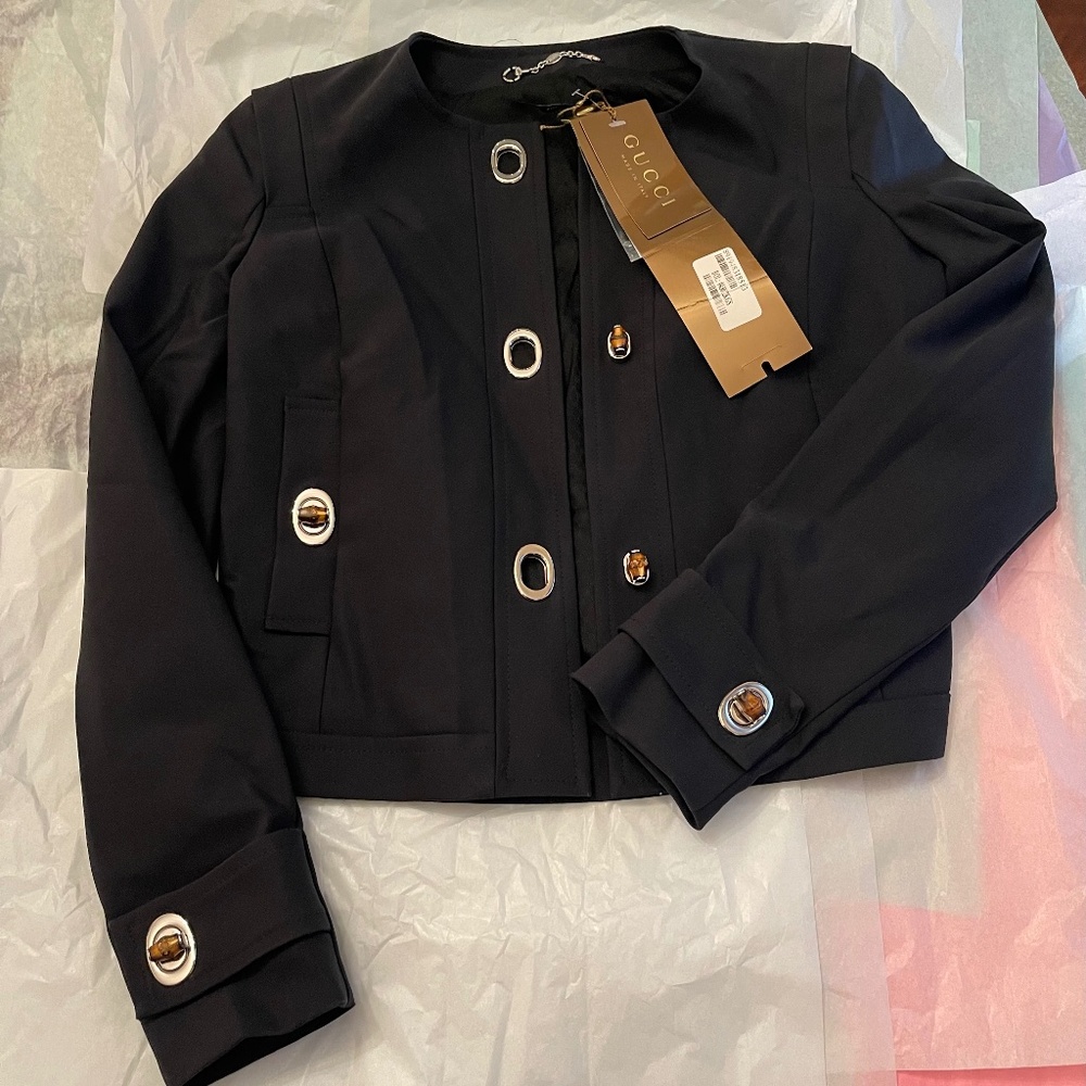NWT! Gucci Cropped Cotton Jacket With Bamboo Buttons